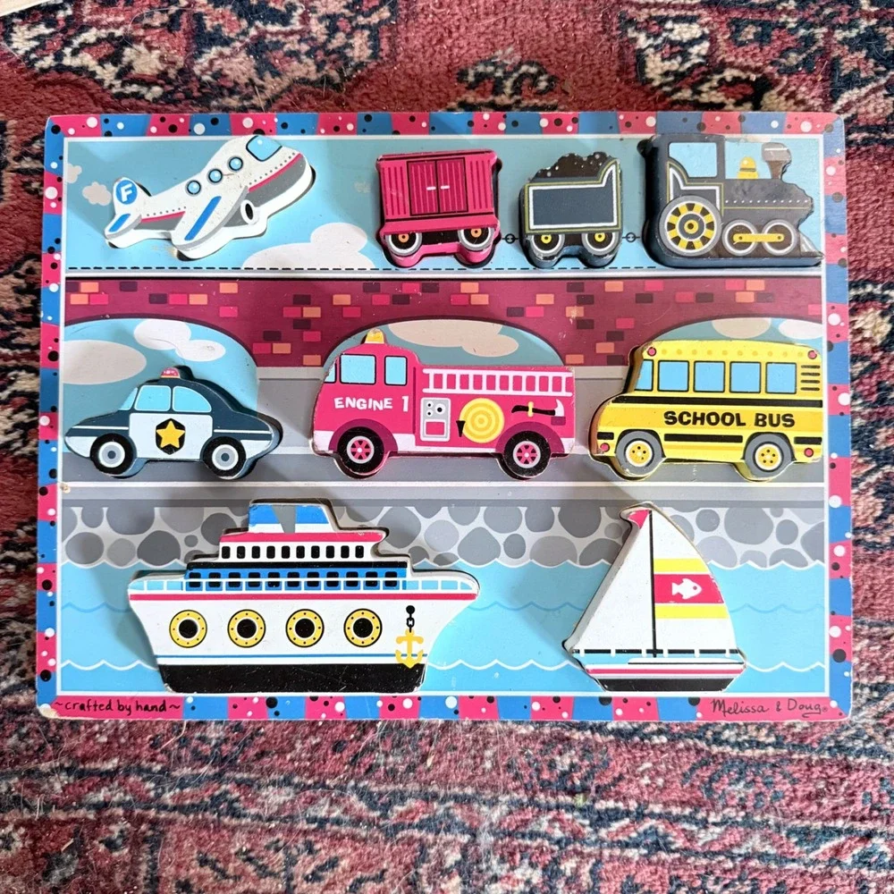90s Melissa & Doug Wooden Puzzles Vehicles, Farm Sound Peg Puzzles 100% Complete